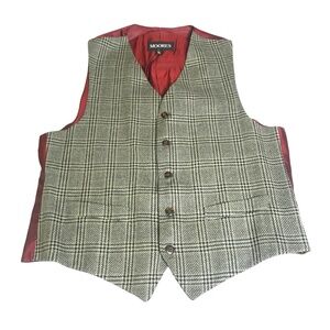 Moores Plaid Tweed Vest Men’s Size M – Grey Check Button Front Lined